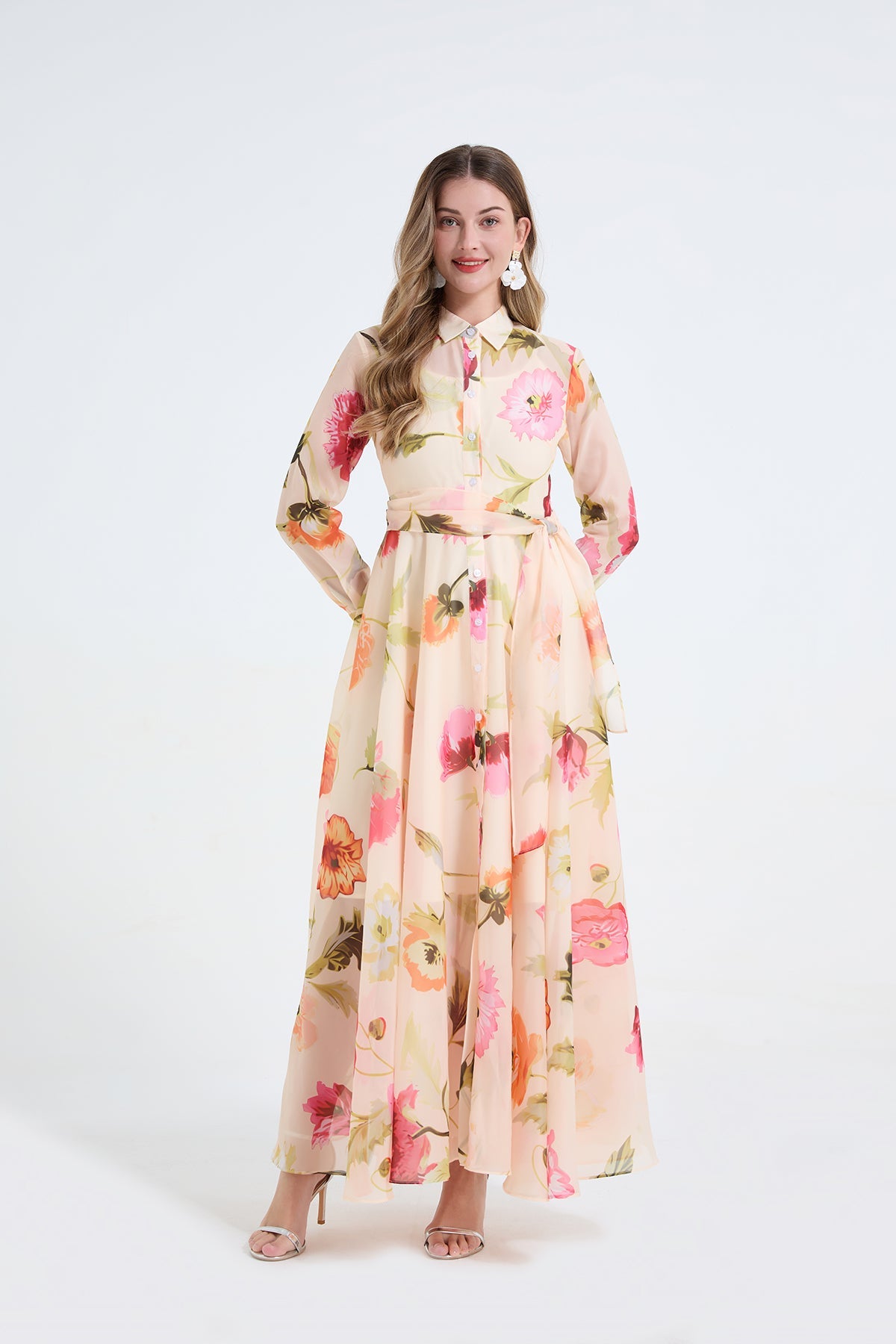 Women Printed Shirt Long Sleeved High Waisted Dress by Ragazza