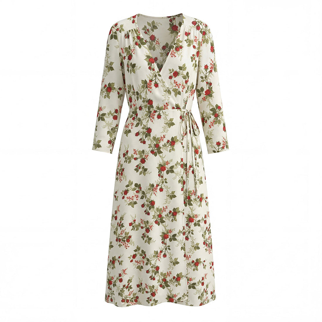 Women Clothing Idyllic Floral Tie Neck Waist Controlled Long Sleeves Stomach Blanket Dress by Ragazza