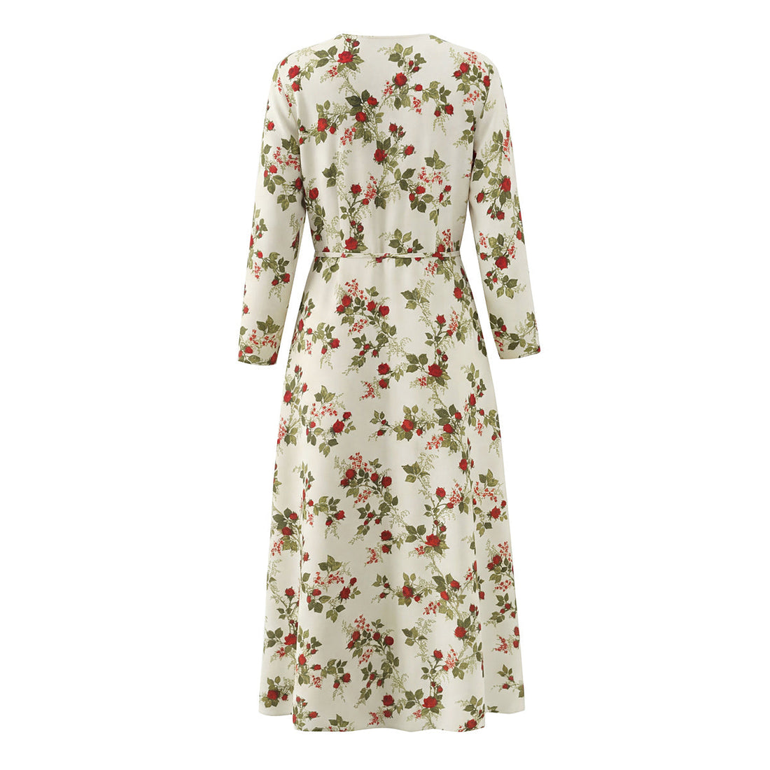 Women Clothing Idyllic Floral Tie Neck Waist Controlled Long Sleeves Stomach Blanket Dress by Ragazza
