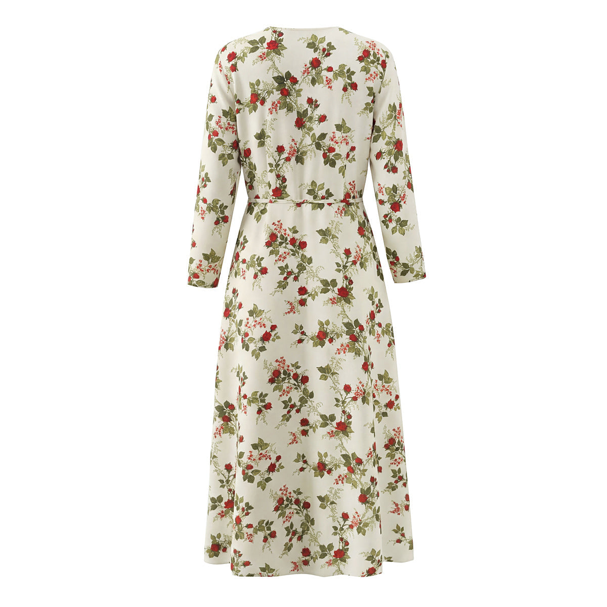 Women Clothing Idyllic Floral Tie Neck Waist Controlled Long Sleeves Stomach Blanket Dress by Ragazza