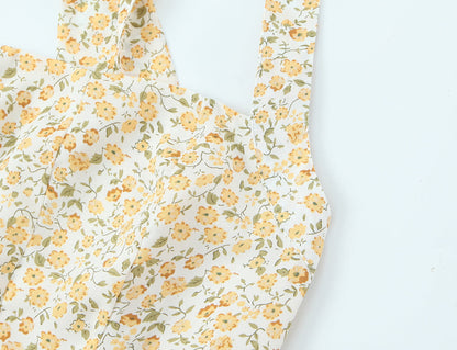 French Vintage Small Floral Printed Sexy Halter Dress Summer Waist Controlled Slim Fit Slimming Holiday Short Dress by Ragazza