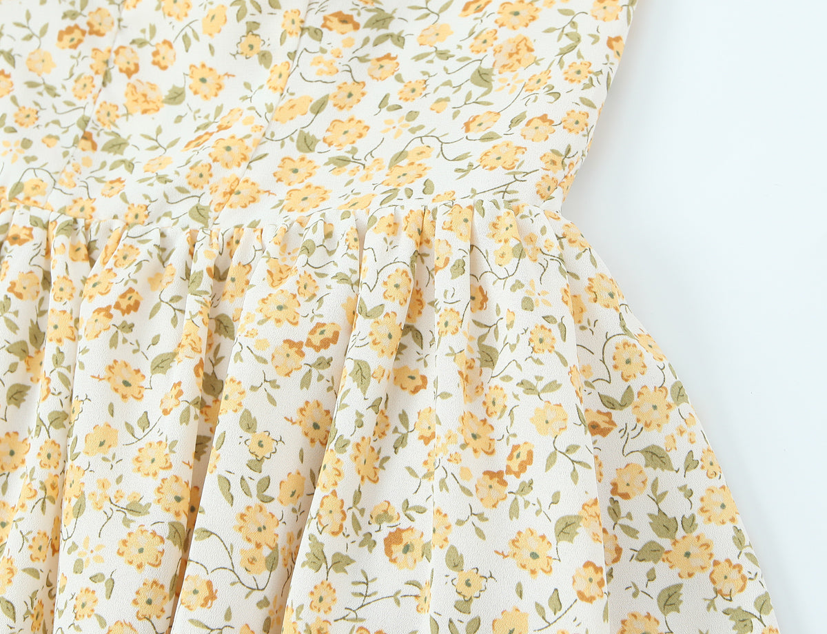 French Vintage Small Floral Printed Sexy Halter Dress Summer Waist Controlled Slim Fit Slimming Holiday Short Dress by Ragazza
