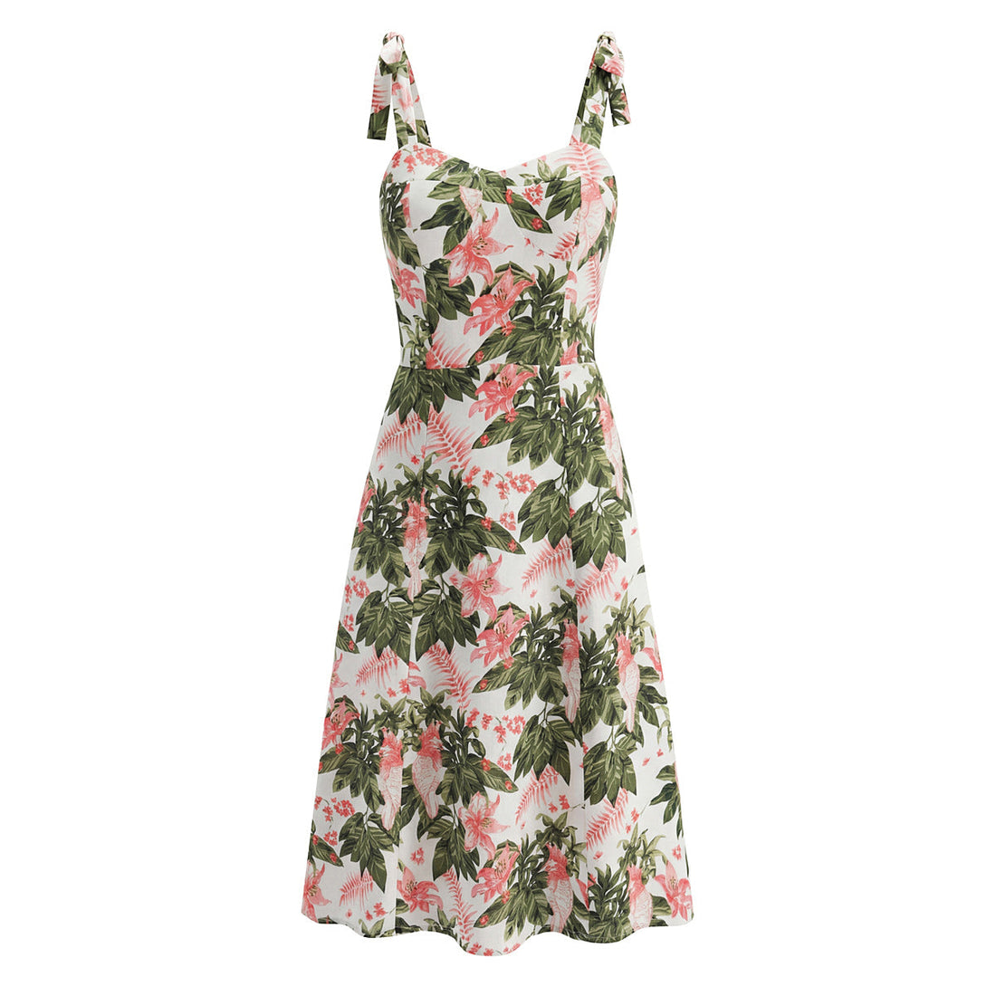 French Floral Printed Sexy Slim Fit Slimming Lace up Bow Suspenders Mid Length Dress by Ragazza