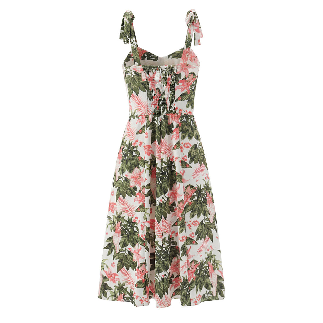 French Floral Printed Sexy Slim Fit Slimming Lace up Bow Suspenders Mid Length Dress by Ragazza