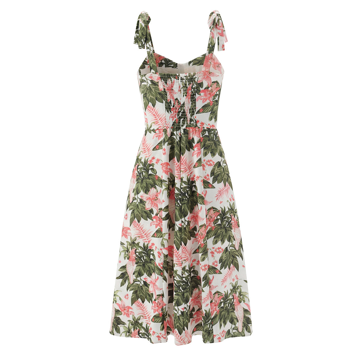 French Floral Printed Sexy Slim Fit Slimming Lace up Bow Suspenders Mid Length Dress by Ragazza
