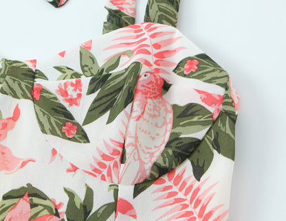 French Floral Printed Sexy Slim Fit Slimming Lace up Bow Suspenders Mid Length Dress by Ragazza