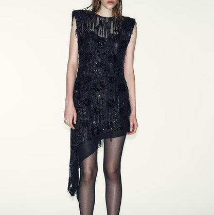 Women Clothing Spring Sequin Asymmetric Sleeveless Slim Dress by Ragazza