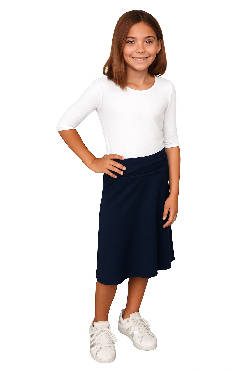 Girls A-Line Midi Skirt with Adjustable Fold-Over Waist by Kosher Casual USA