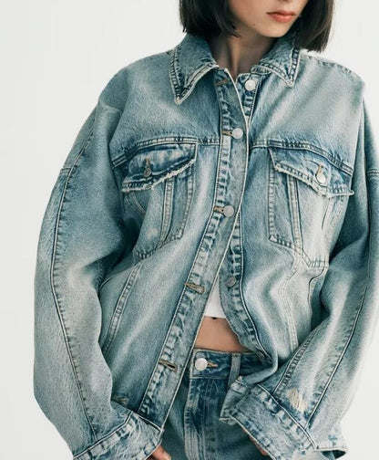 Women Clothing Fashionable Casual Loose Large Board Denim Jacket by Ragazza