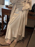 Satin Acetate Lace Patchwork Slit Skirt Long Skirt by Ragazza