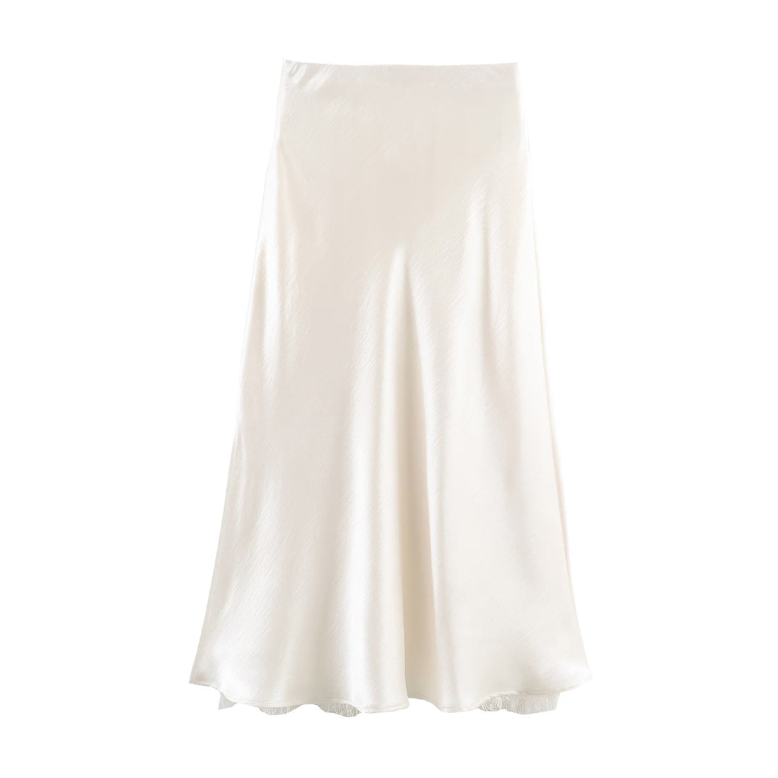 Satin Acetate Lace Patchwork Slit Skirt Long Skirt by Ragazza