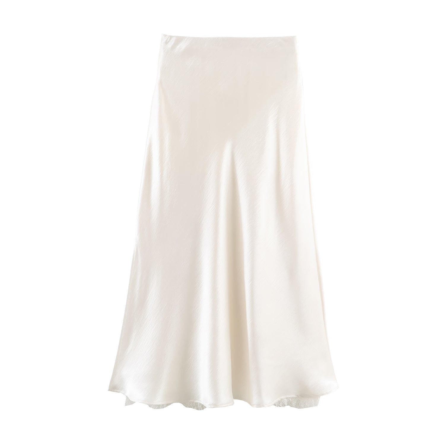 Satin Acetate Lace Patchwork Slit Skirt Long Skirt by Ragazza