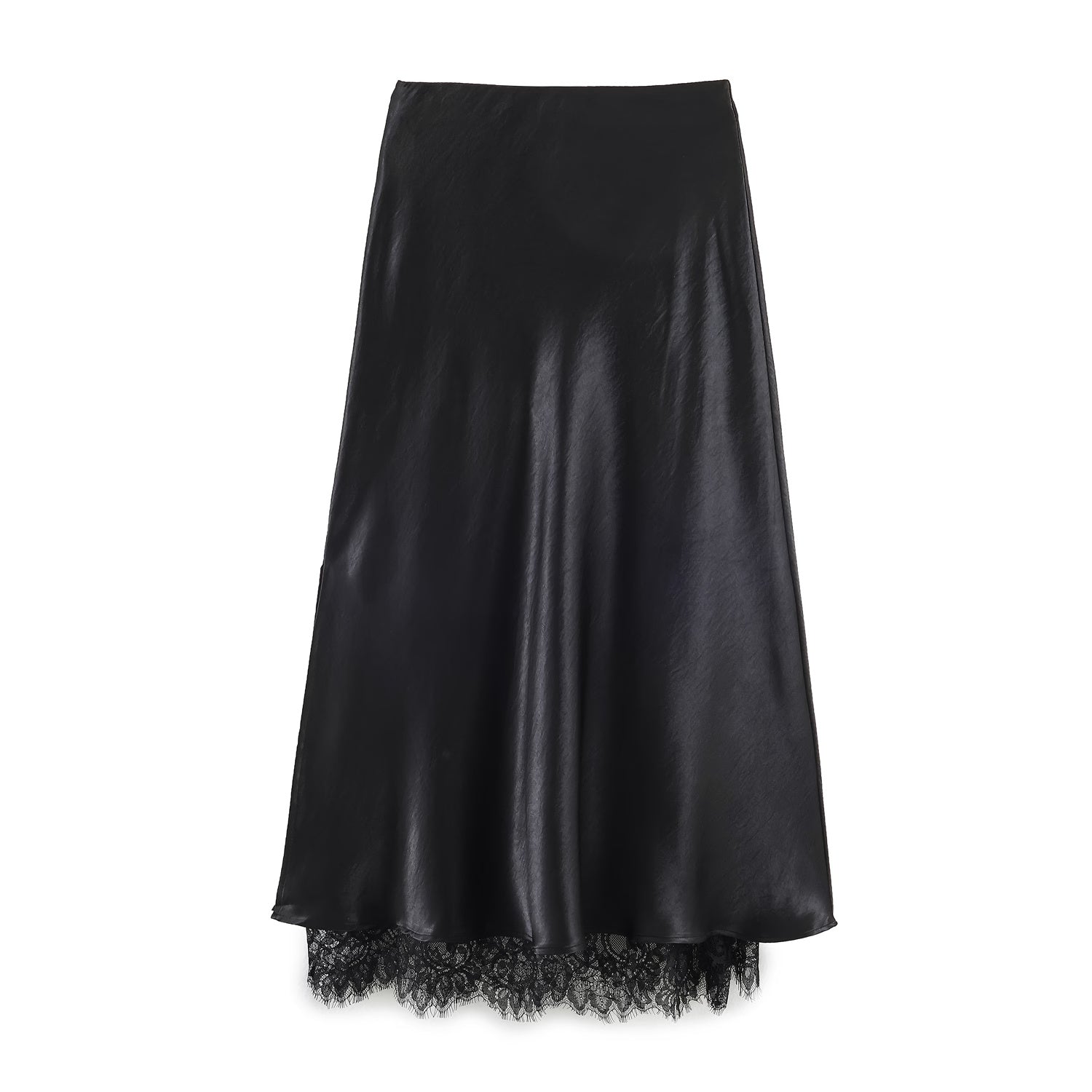 Satin Acetate Lace Patchwork Slit Skirt Long Skirt by Ragazza