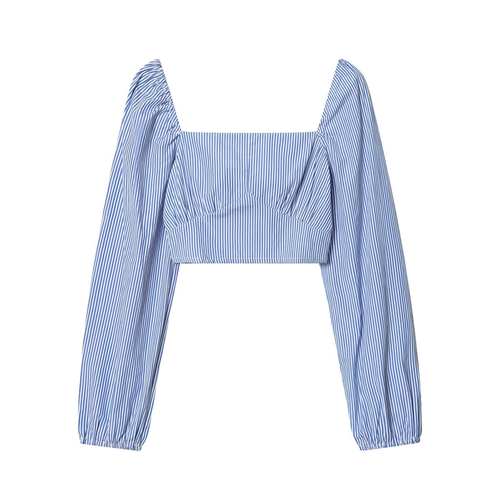Women Clothing Spring Sexy Design Striped Backless Square Collar Short Shirt Top by Ragazza