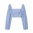 Women Clothing Spring Sexy Design Striped Backless Square Collar Short Shirt Top by Ragazza