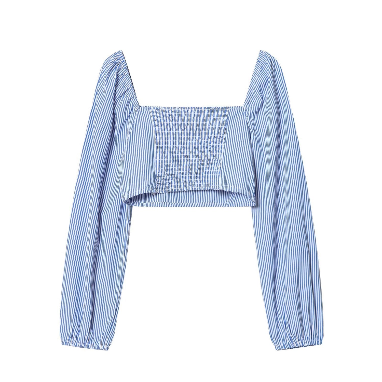 Women Clothing Spring Sexy Design Striped Backless Square Collar Short Shirt Top by Ragazza