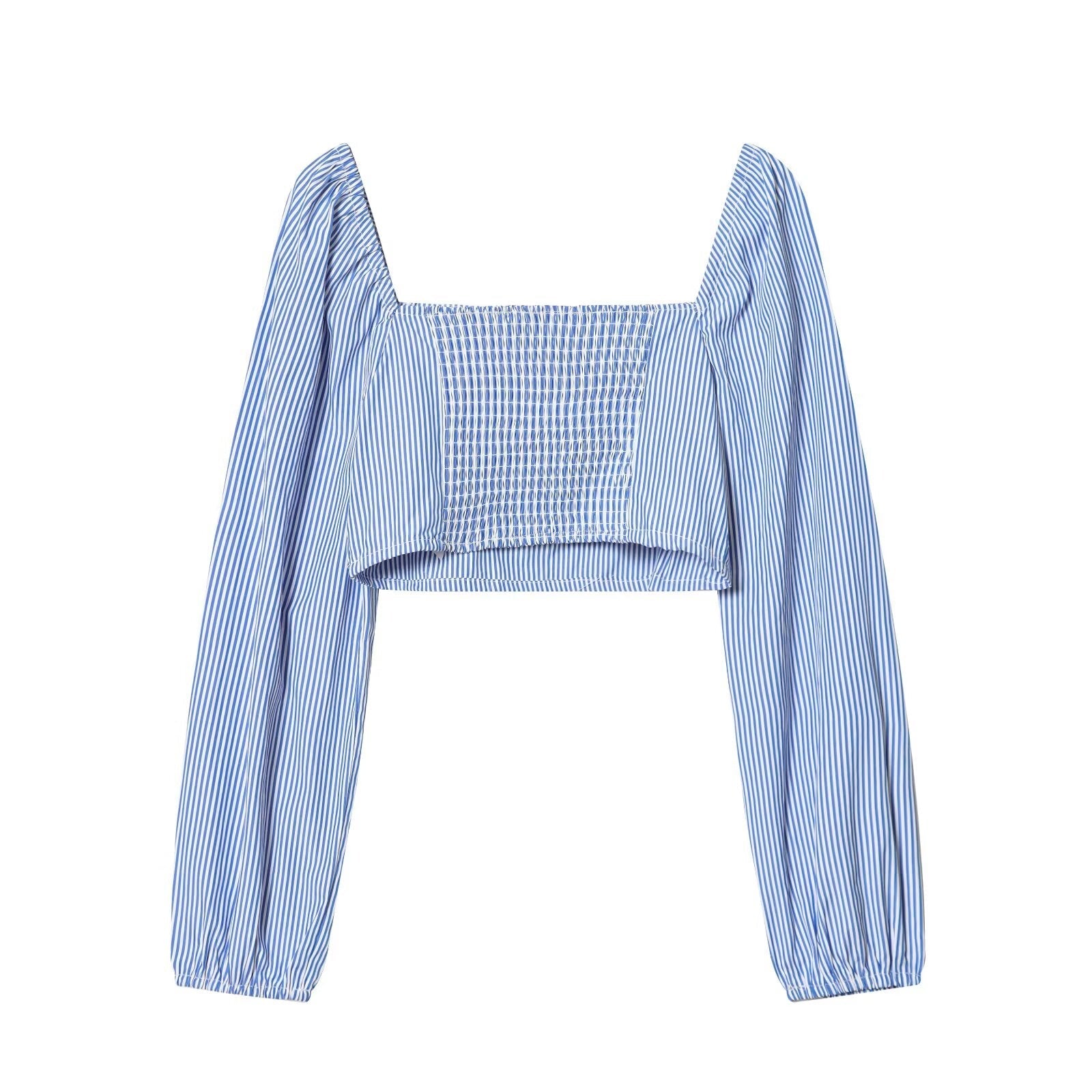 Women Clothing Spring Sexy Design Striped Backless Square Collar Short Shirt Top by Ragazza