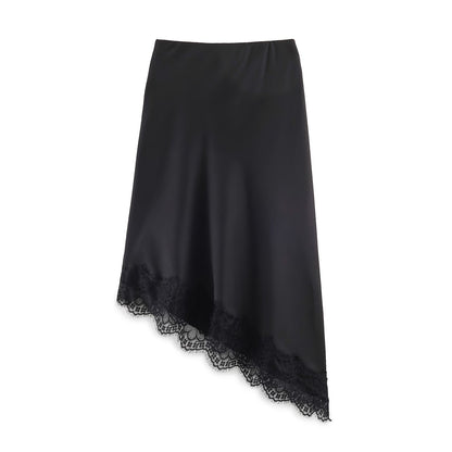 Women Clothing Spring Sexy Satin Acetate Lace Stitching Irregular Asymmetric Skirt by Ragazza