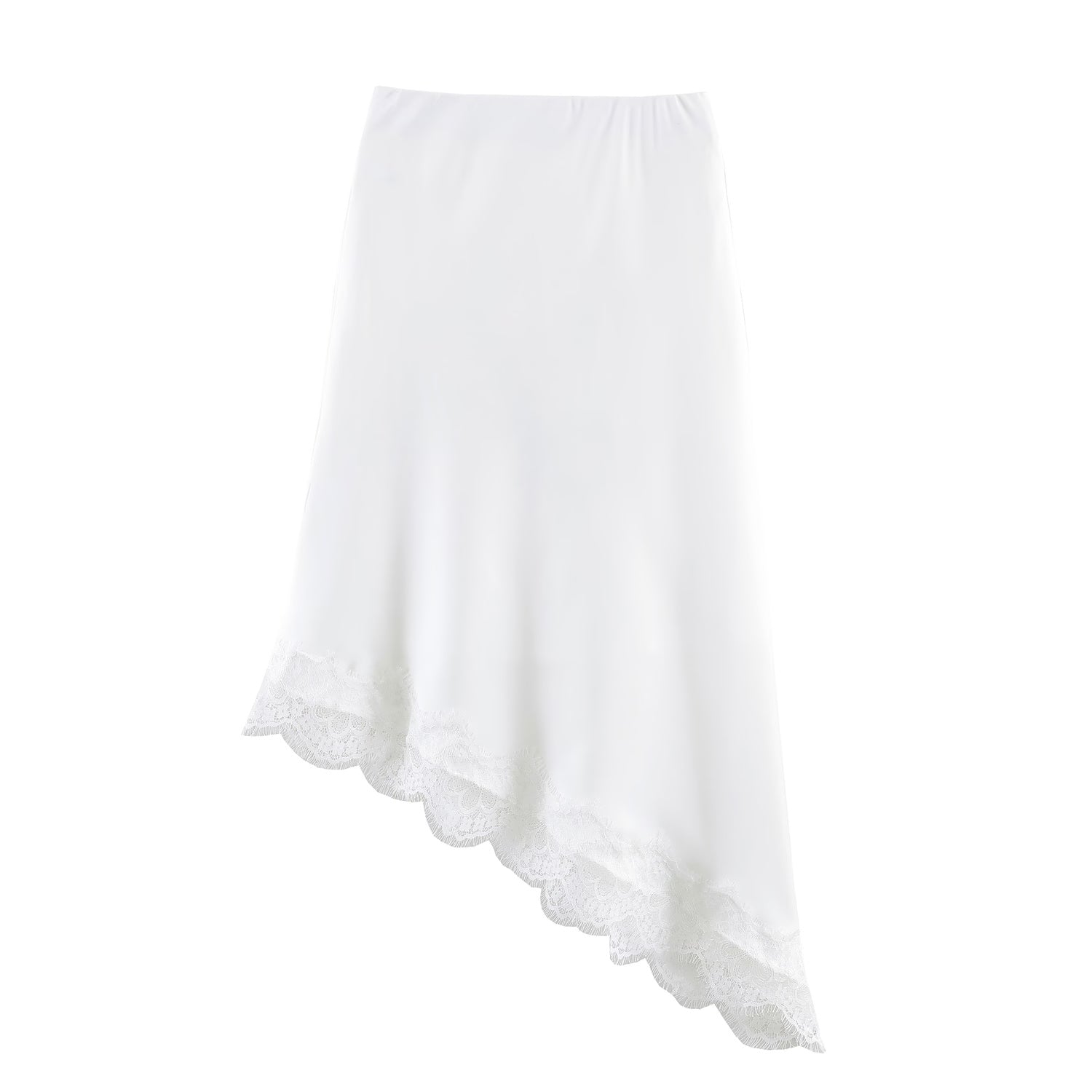 Women Clothing Spring Sexy Satin Acetate Lace Stitching Irregular Asymmetric Skirt by Ragazza