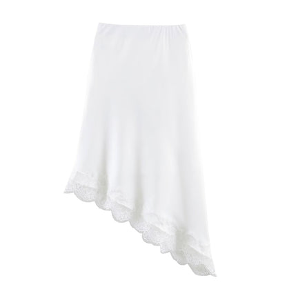 Women Clothing Spring Sexy Satin Acetate Lace Stitching Irregular Asymmetric Skirt by Ragazza