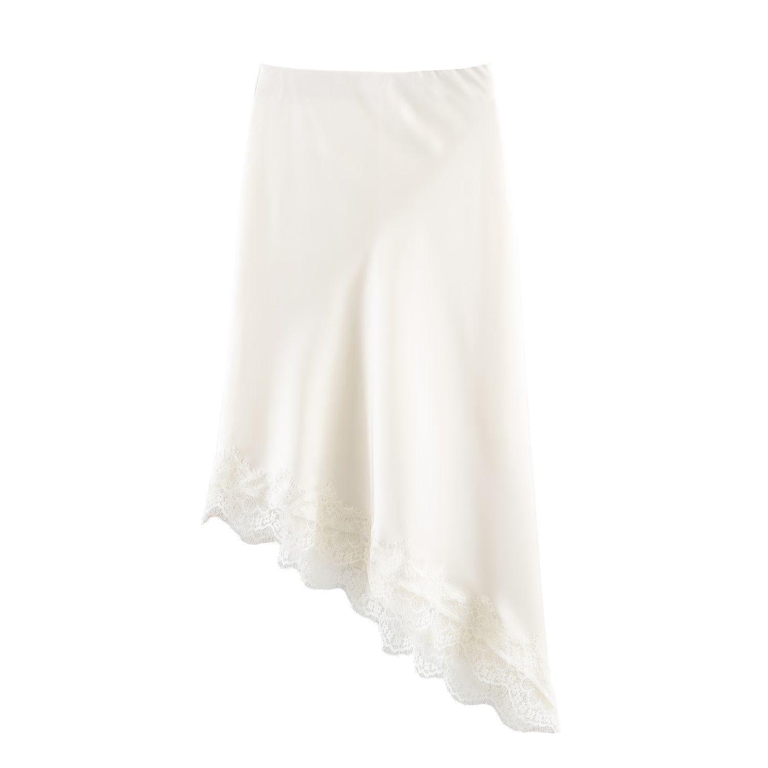 Women Clothing Spring Sexy Satin Acetate Lace Stitching Irregular Asymmetric Skirt by Ragazza