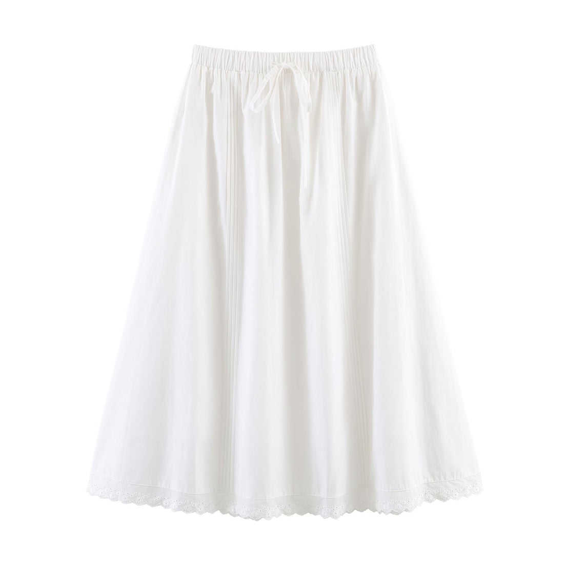 Women Clothing Spring French Sweet Relaxed Chic Lace Edge Crumpled Cotton Umbrella Skirt by Ragazza