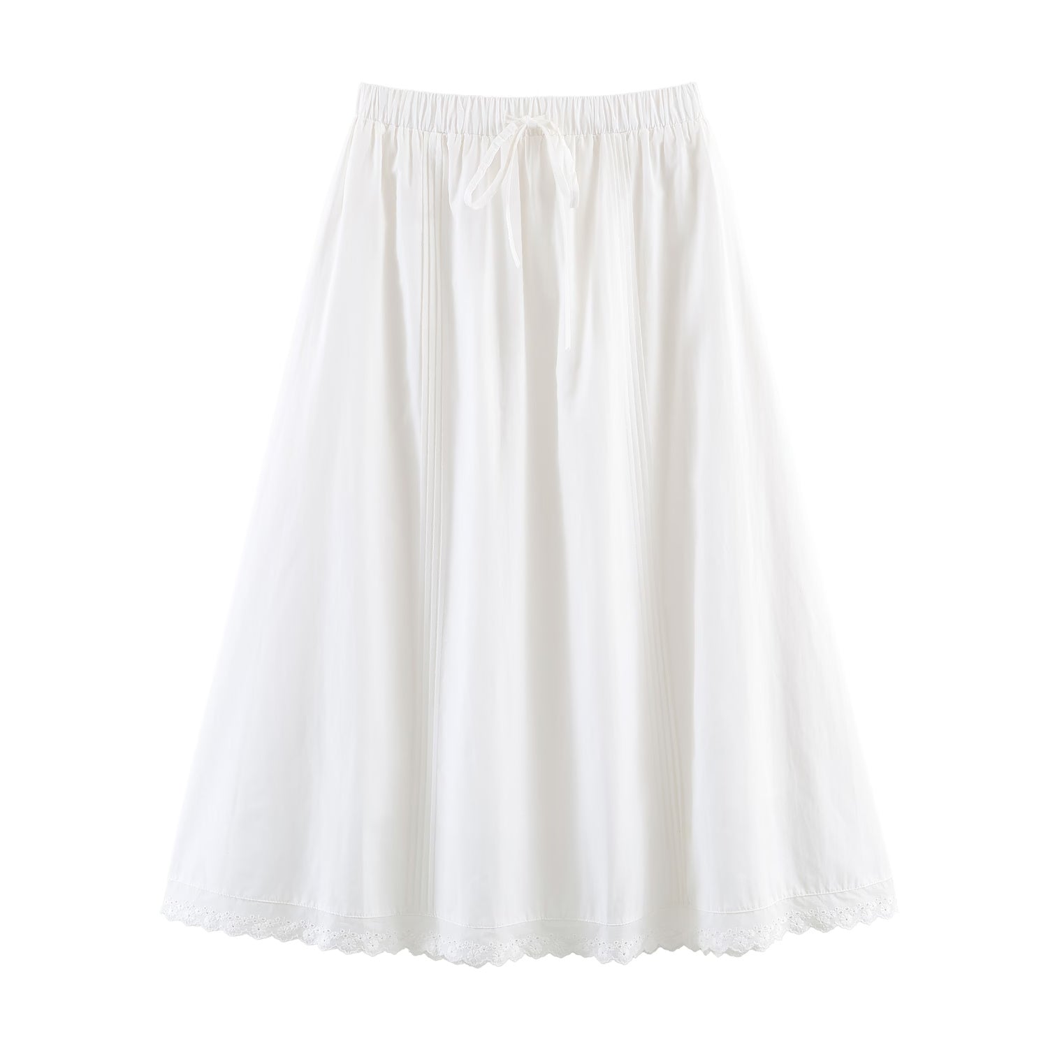 Women Clothing Spring French Sweet Relaxed Chic Lace Edge Crumpled Cotton Umbrella Skirt by Ragazza