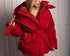 Spring Bright Surface Belt Cotton Padded Jacket All Matching Hooded Zipper Long Sleeve Coat by Ragazza