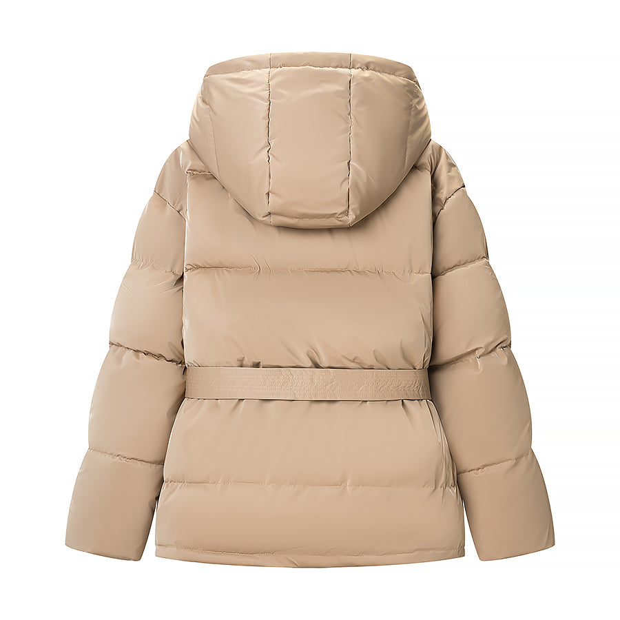 Spring Bright Surface Belt Cotton Padded Jacket All Matching Hooded Zipper Long Sleeve Coat by Ragazza