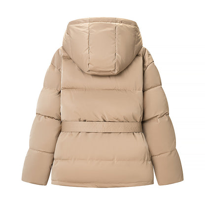 Spring Bright Surface Belt Cotton Padded Jacket All Matching Hooded Zipper Long Sleeve Coat by Ragazza