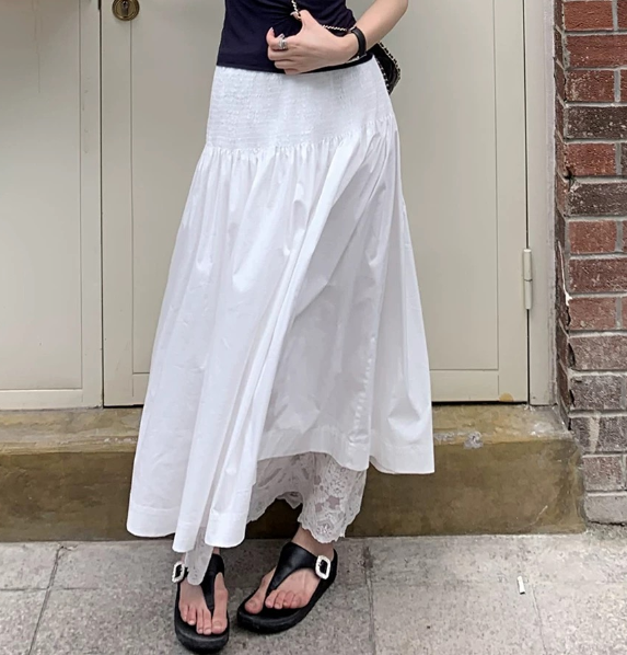 Women Wear Pleated Skirt Women High Waist A line Slimming Elegant Elastic Draping Long Skirt by Ragazza