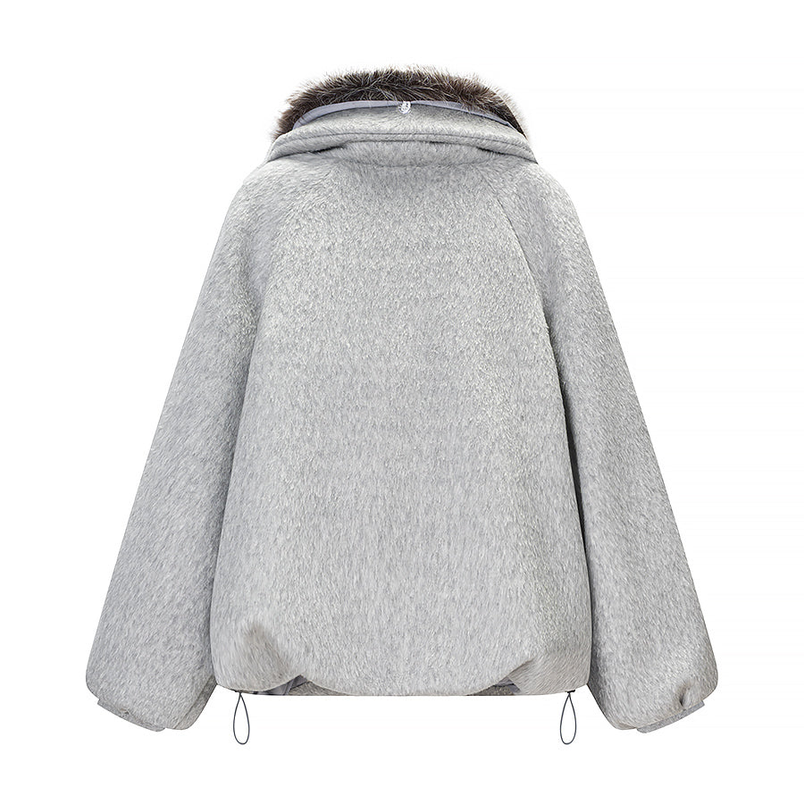 Women Clothing Spring Street Big Fur Collar Woolen Puffer Jacket by Ragazza