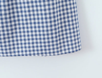 Women French Plaid Sweet Cute Bow Bandage Halterneck off Shoulder Tight Waist Slim Short Dress by Ragazza