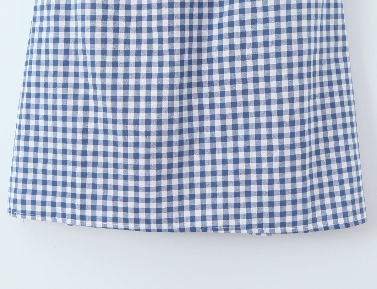 Women French Plaid Sweet Cute Bow Bandage Halterneck off Shoulder Tight Waist Slim Short Dress by Ragazza
