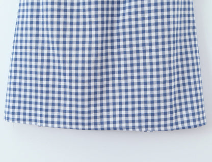 Women French Plaid Sweet Cute Bow Bandage Halterneck off Shoulder Tight Waist Slim Short Dress by Ragazza