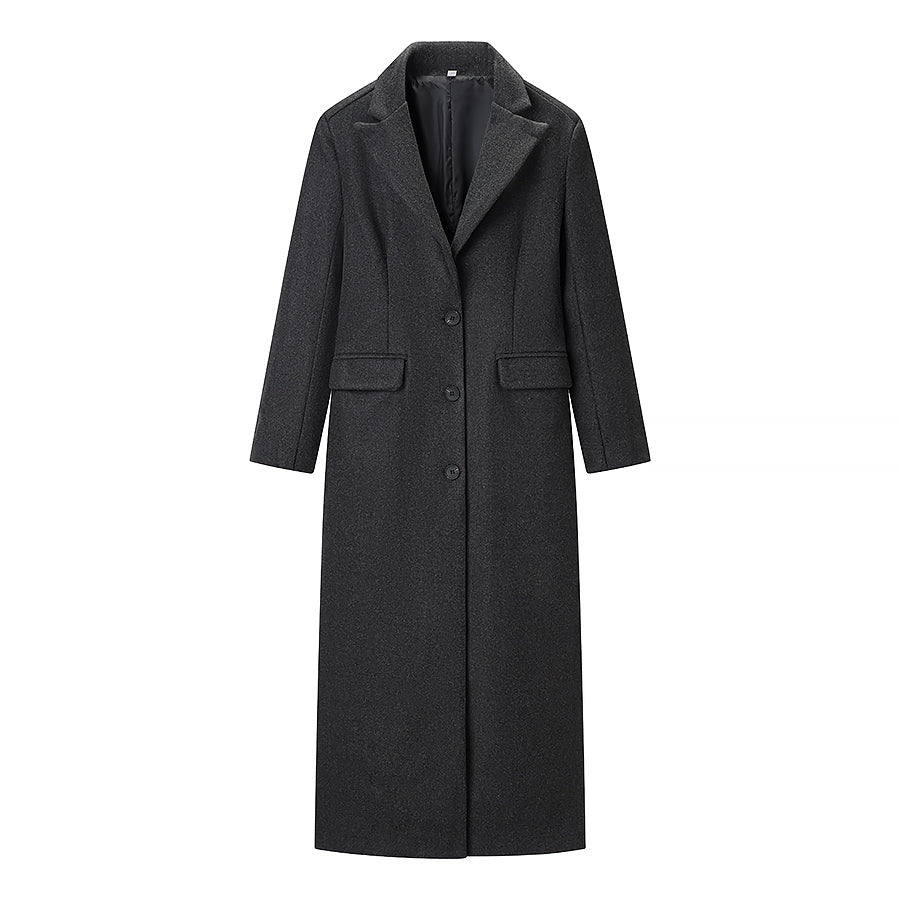 Women Clothing Autumn Office All Matching Dark Gray Extended Woolen Coat by Ragazza