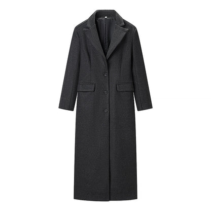 Women Clothing Autumn Office All Matching Dark Gray Extended Woolen Coat by Ragazza
