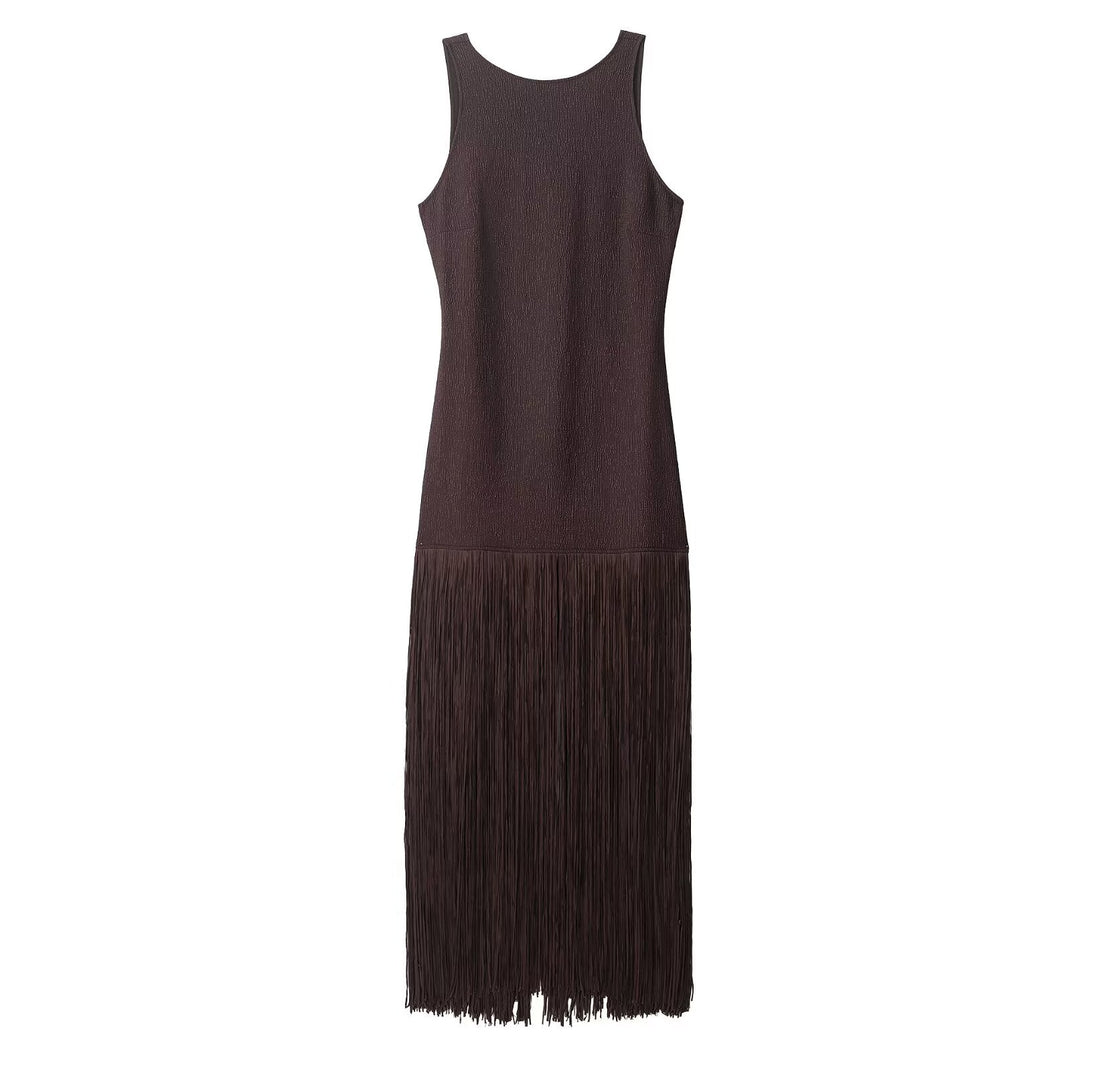 Women Clothing Spring Elegant Lady Slim Sleeveless Tassel Dress by Ragazza