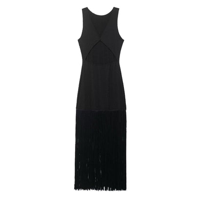 Women Clothing Spring Elegant Lady Slim Sleeveless Tassel Dress by Ragazza