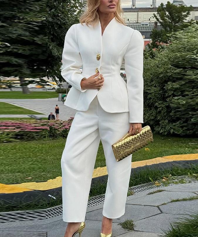 Winter Fashionable Simple Slim Fit Blazer Casual Trousers Suit by Ragazza