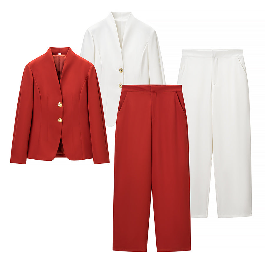 Winter Fashionable Simple Slim Fit Blazer Casual Trousers Suit by Ragazza