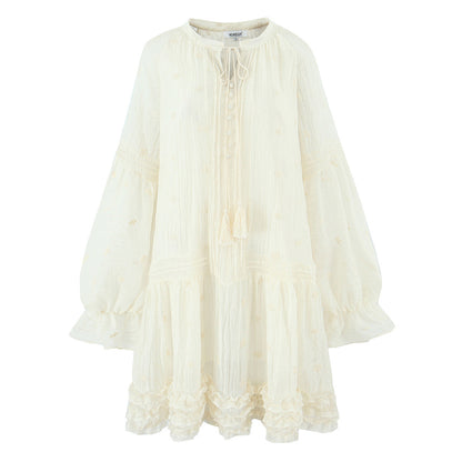 Summer Women Clothing French Gentle Fresh Cute Youth Looking Stringy Selvedge Flare Sleeve Fairy Temperamental Short Dress by Ragazza