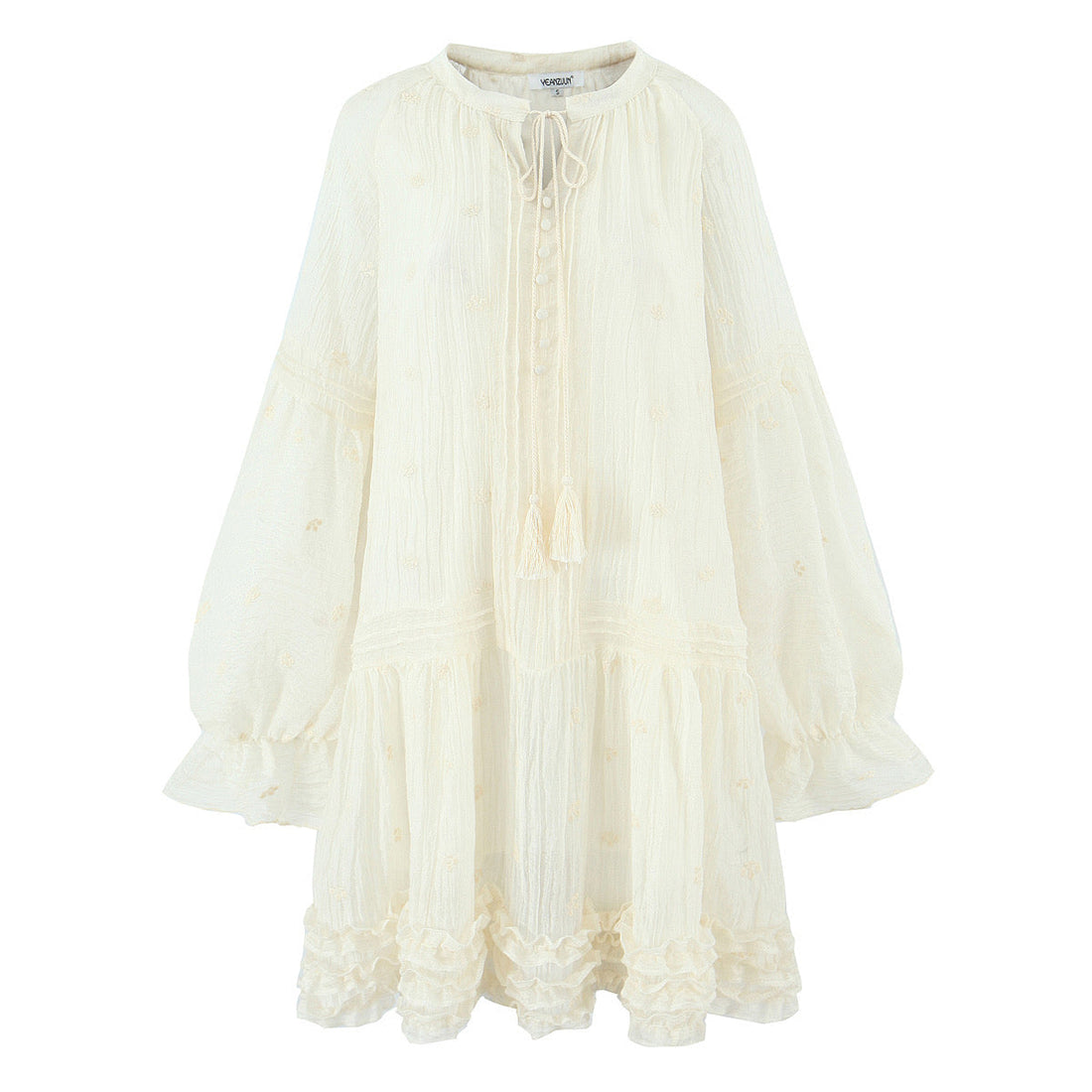 Summer Women Clothing French Gentle Fresh Cute Youth Looking Stringy Selvedge Flare Sleeve Fairy Temperamental Short Dress by Ragazza
