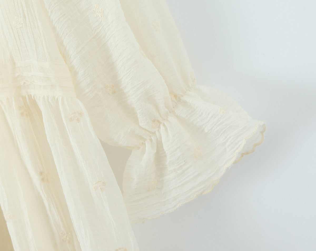 Summer Women Clothing French Gentle Fresh Cute Youth Looking Stringy Selvedge Flare Sleeve Fairy Temperamental Short Dress by Ragazza