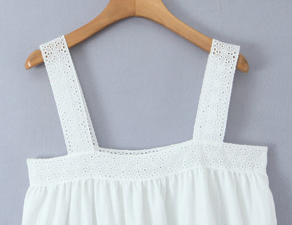 Women Lace Stitching Cami Dress Summer Loose Slimming White Holiday Short Dress by Ragazza