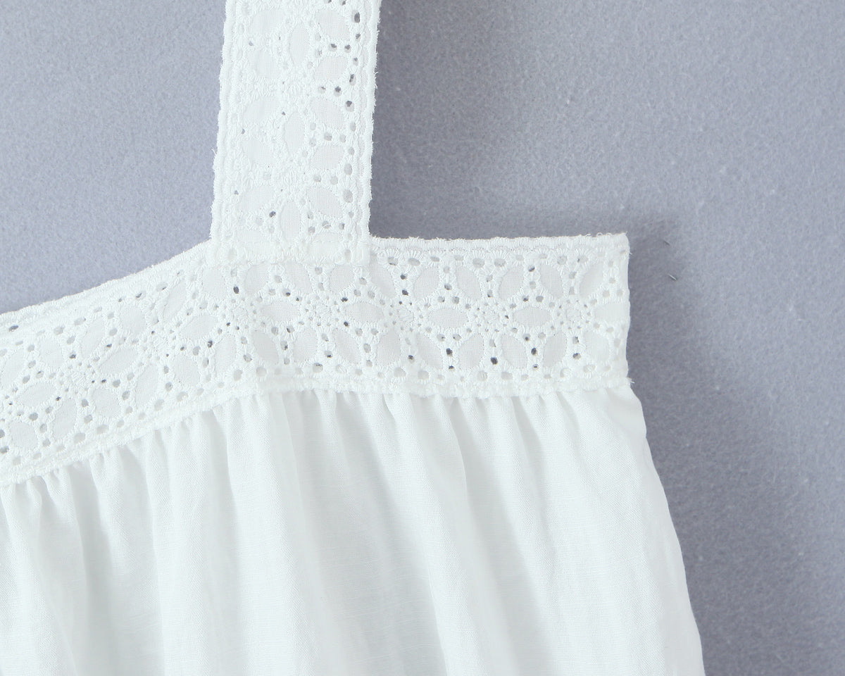 Women Lace Stitching Cami Dress Summer Loose Slimming White Holiday Short Dress by Ragazza