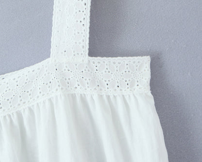 Women Lace Stitching Cami Dress Summer Loose Slimming White Holiday Short Dress by Ragazza