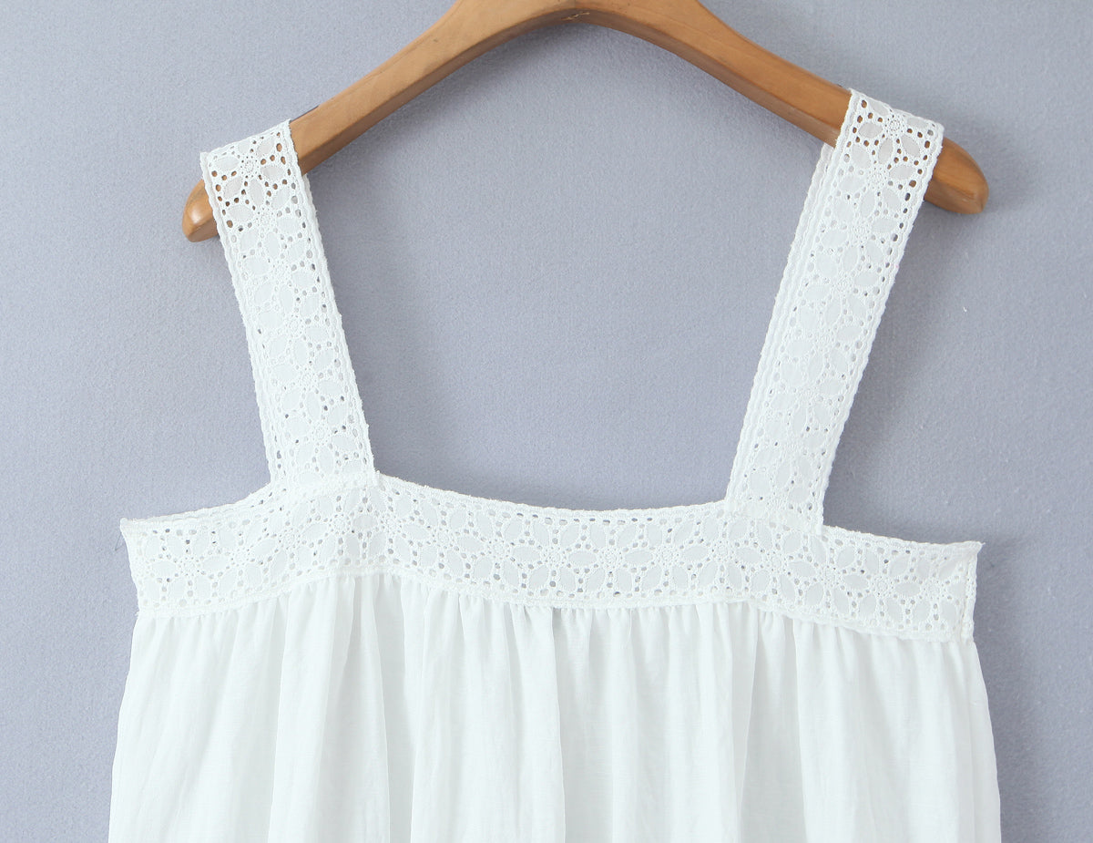Women Lace Stitching Cami Dress Summer Loose Slimming White Holiday Short Dress by Ragazza