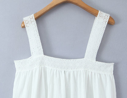 Women Lace Stitching Cami Dress Summer Loose Slimming White Holiday Short Dress by Ragazza