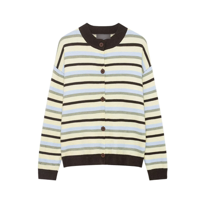 Round Neck Long Sleeve Loose Contrast Color Striped Lazy Knitted Sweater Women by Ragazza